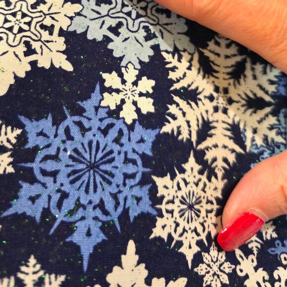 Keepsake Calico Joann Holiday Snowflake Glitter Blue Cotton Material - 56" x 42" - Picture 5 of 10